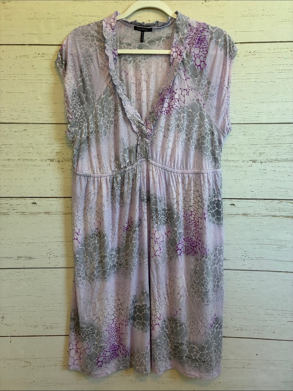 Daisy Fuentes Lavender & Gray Printed Dress w/Ruffle Neckline, sz XL, NWOT